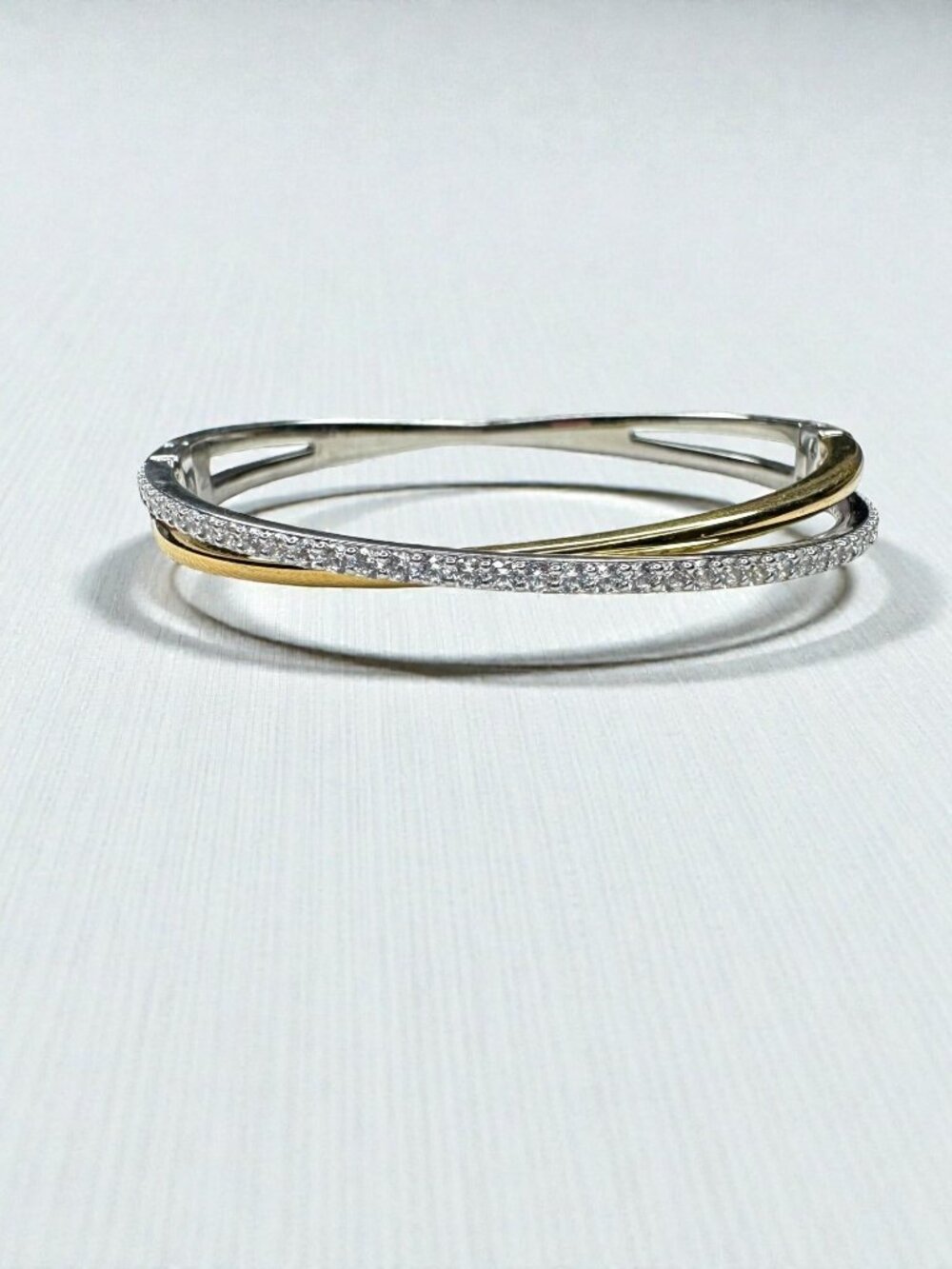 Swarovski Crystal Twist Bangle Bracelet Silver Gold Tone Pavé 2000s